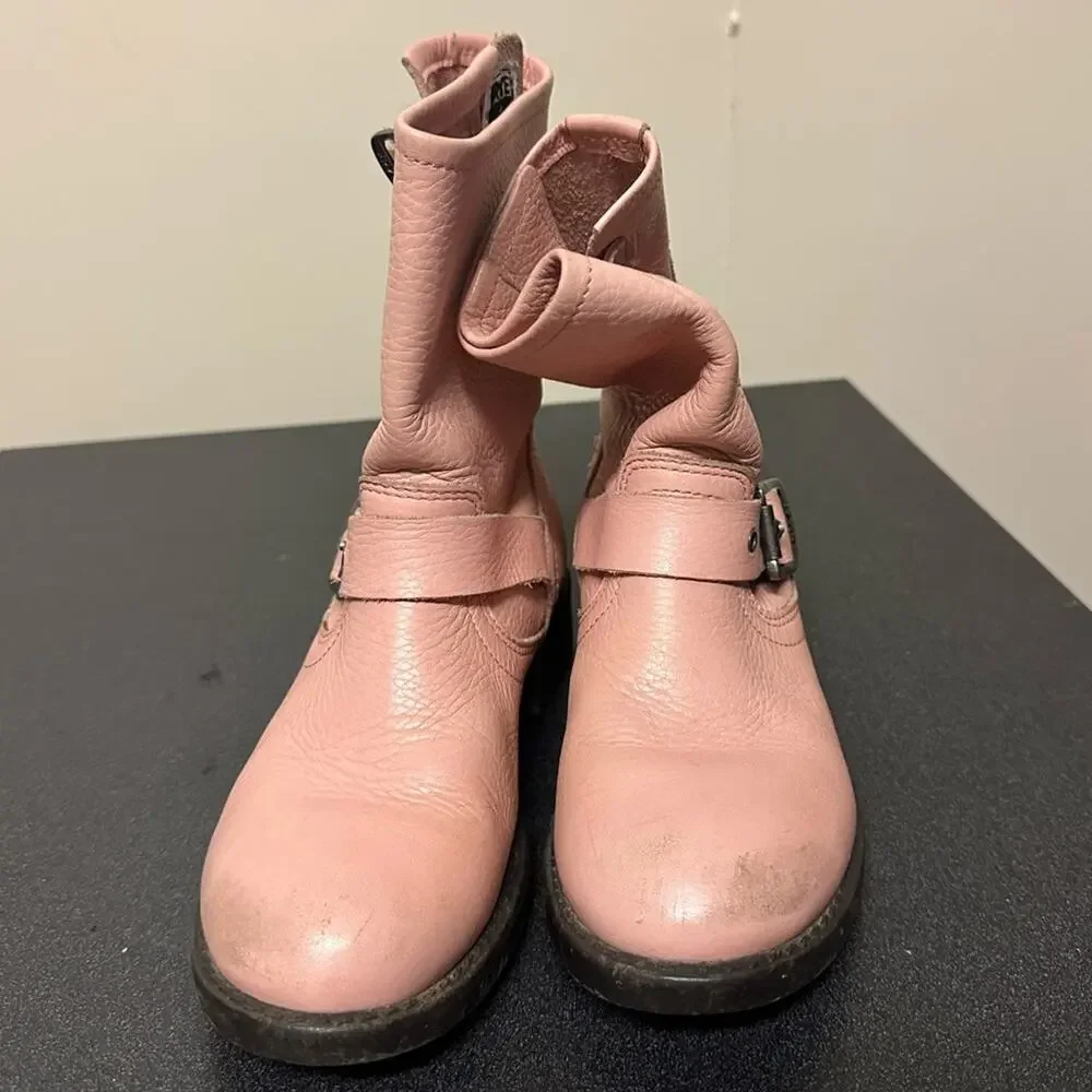 Girls Frye Youth Engineer Boot Pink Leather Biker Pull On Bootie Size 12.5 Girls